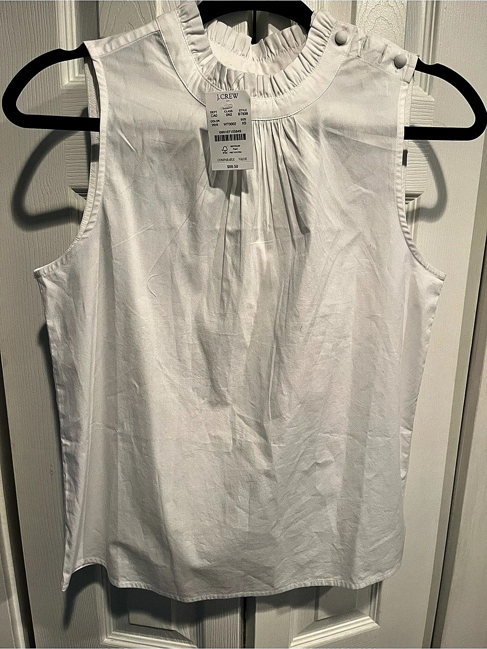 J.Crew Ruffle-Neck Sleeveless Top Cotton Top in White XS NWT